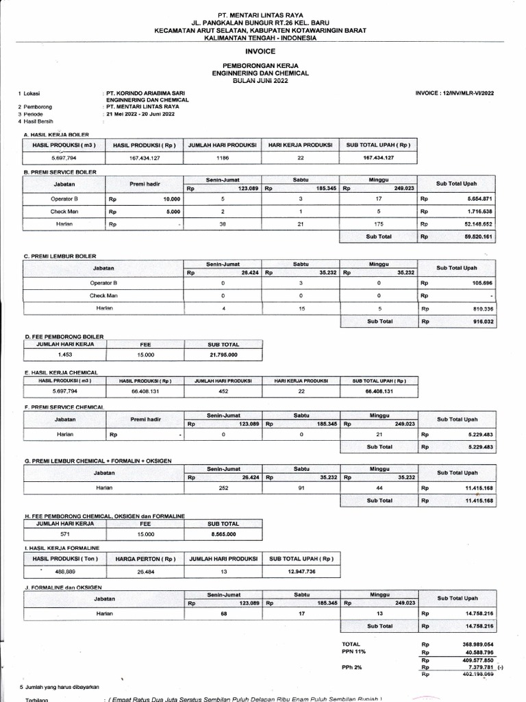 Invoice Proyek PT. Mentari Lintas Raya | PDF