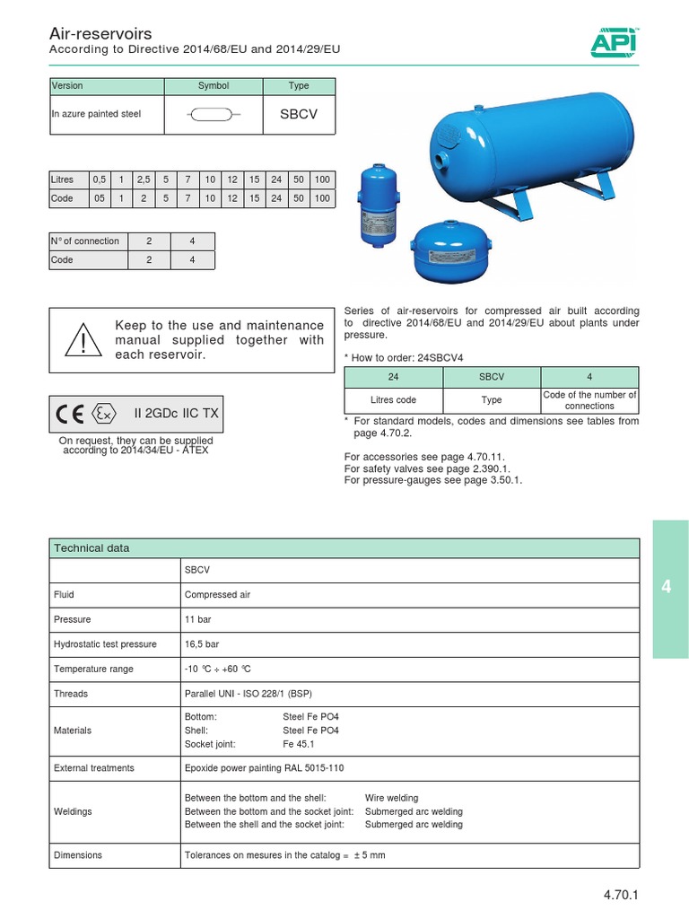 AirReservoirs Keep To The Use and Maintenance Manual Supplied