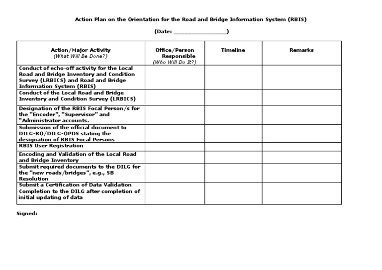 RBIS Orientation Action Plan Summary | PDF