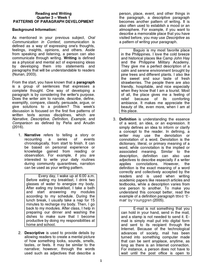 Patterns of Paragraph Development Guide | PDF | Computer Network | Obesity