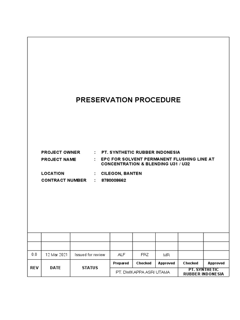 Preservation Procedure CAP2 PDF Stainless Steel Materials