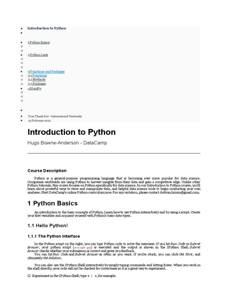Introduction to Python | PDF | Boolean Data Type | Array Data Type