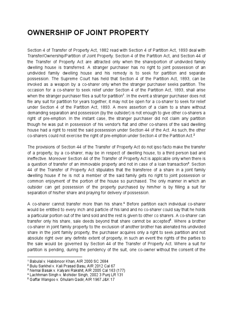 OWNERSHIP OF JOINT PROPERTY PDF Concurrent Estate Property