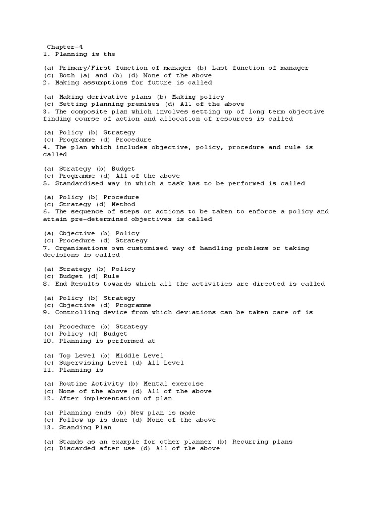 Planning MCQ XII PDF Business Economies