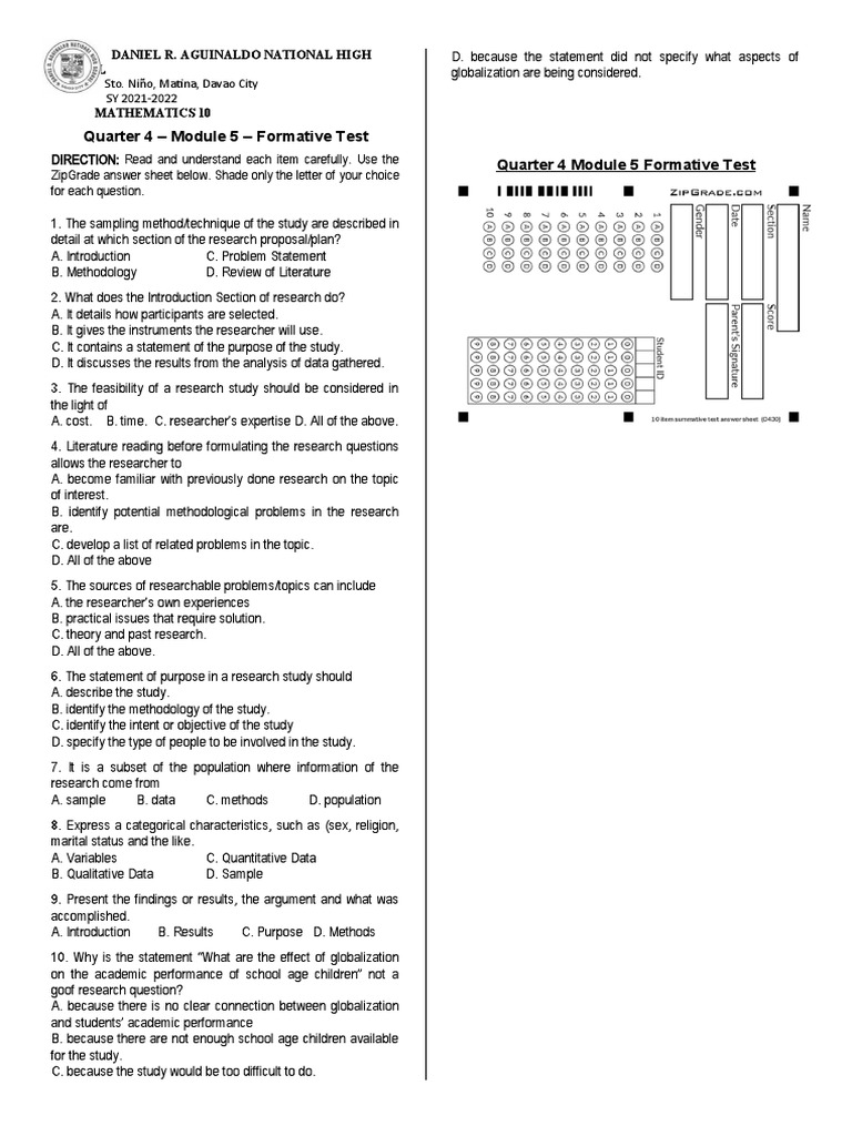 Math 10 Research Skills Test | PDF | Cognition | Scientific Method
