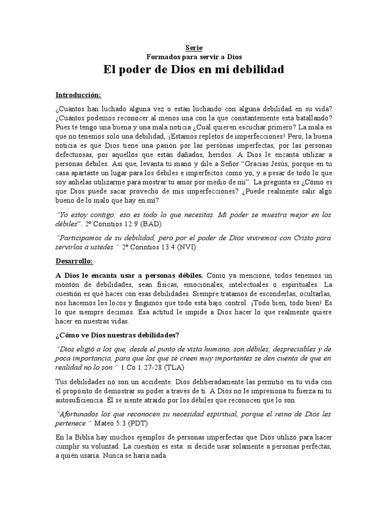 El Poder de Dios en Nuestras Debilidades | PDF | Dios | Cristo (título)