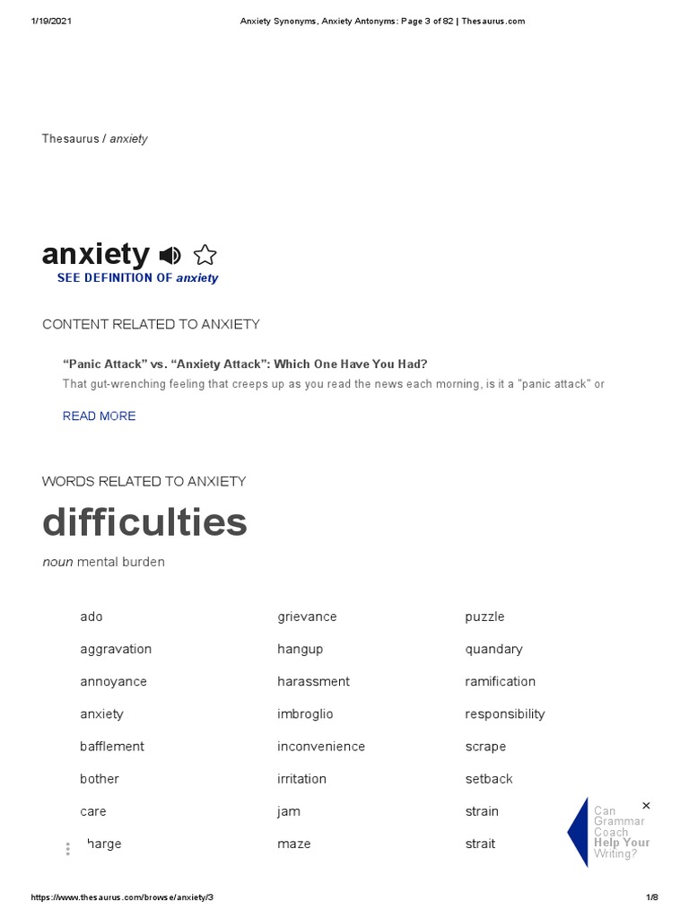 Anxiety Synonyms, Anxiety Antonyms Page 3 of 82 PDF Anxiety