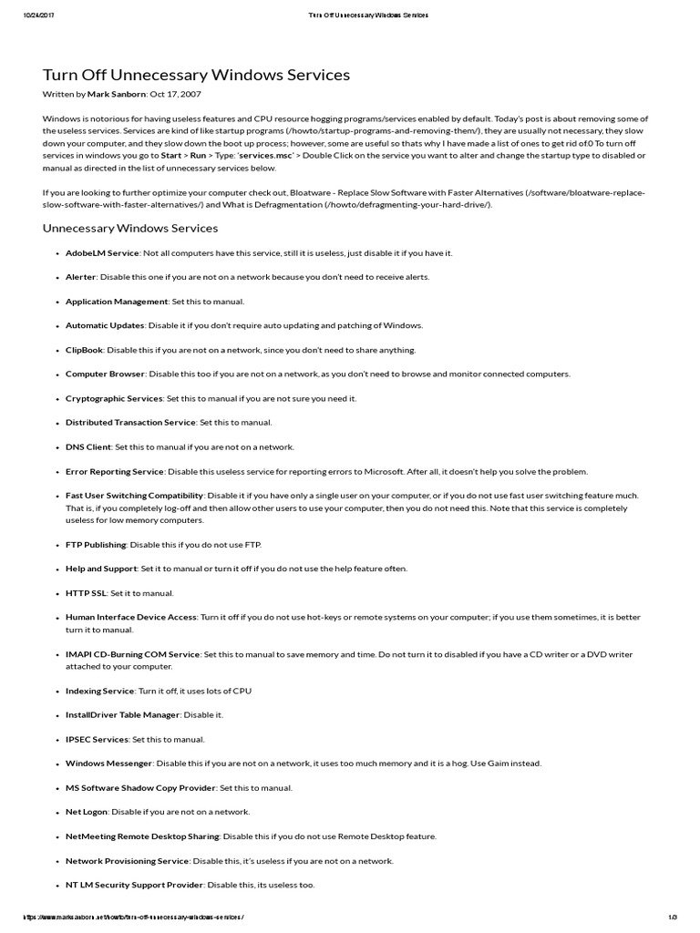 how to turn off unnecessary services windows 10