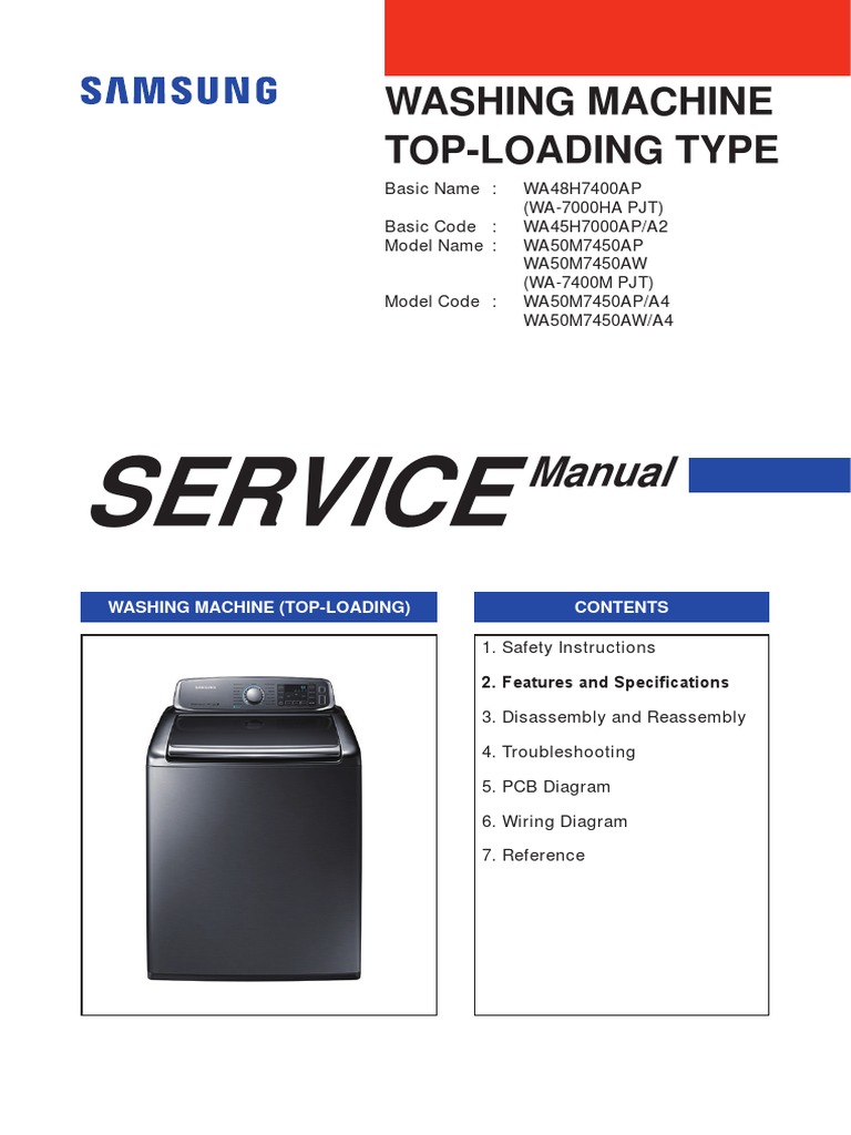 ModelWA50M7450AW A4 Samsung WA50M7450AW A4 Washer Service