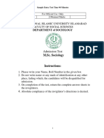 Admission Test: Department of Sociology
