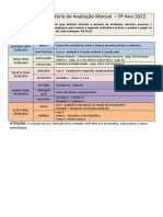 Calendário de Avaliação Mensal 9 Ano