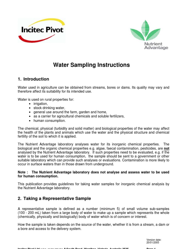 Water Sampling Instructions Liquids Water