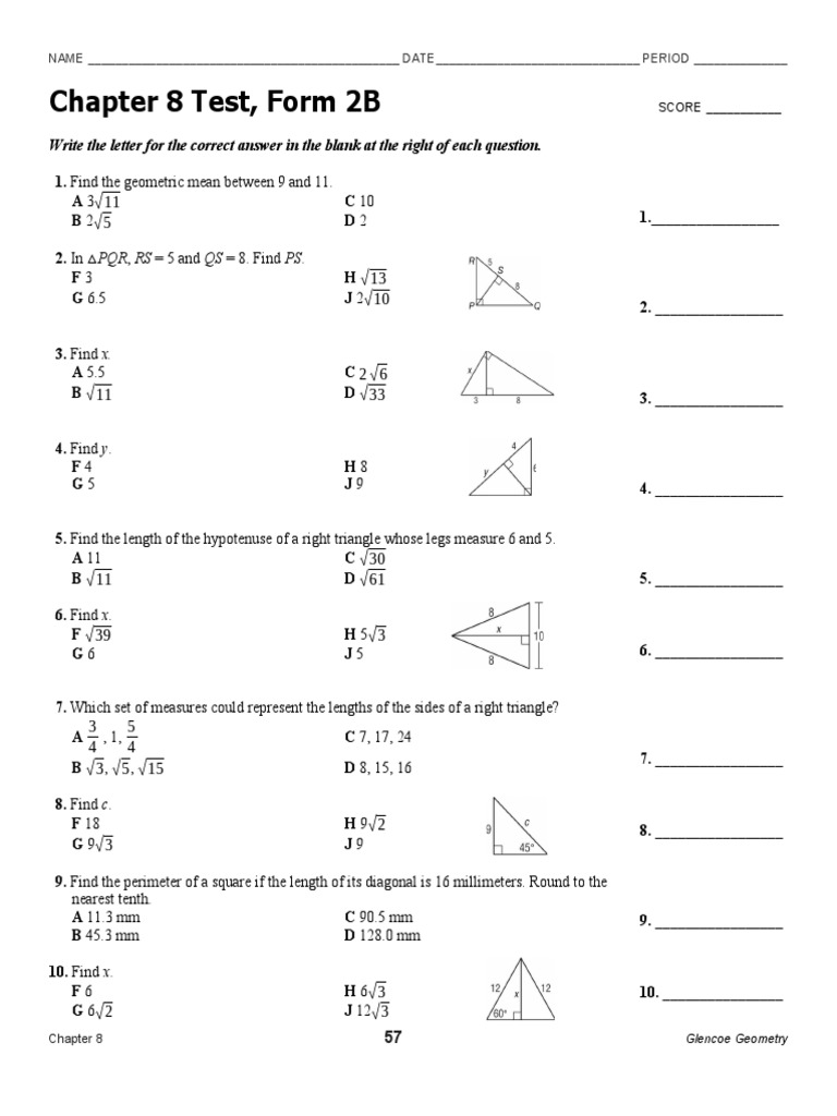 Chapter 8 Test Form 2B | PDF | Elementary Geometry | Geometry