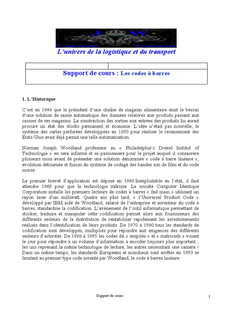 Histoire et Fonctionnement des Codes à Barres | PDF | Code-barres ...