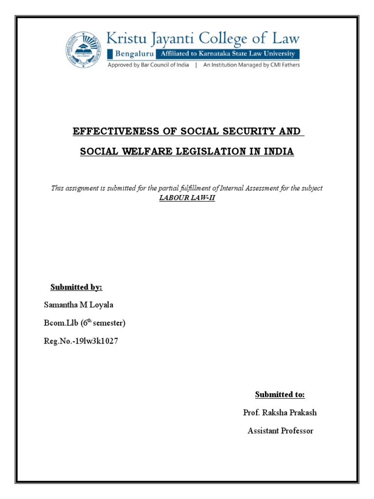 Effectiveness of Social Security and Social Welfare Legislation in ...