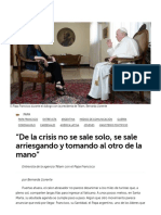 "De La Crisis No Se Sale Solo, Se Sale Arriesgando y Tomando Al Otro de La Mano" - Print - Vatican News