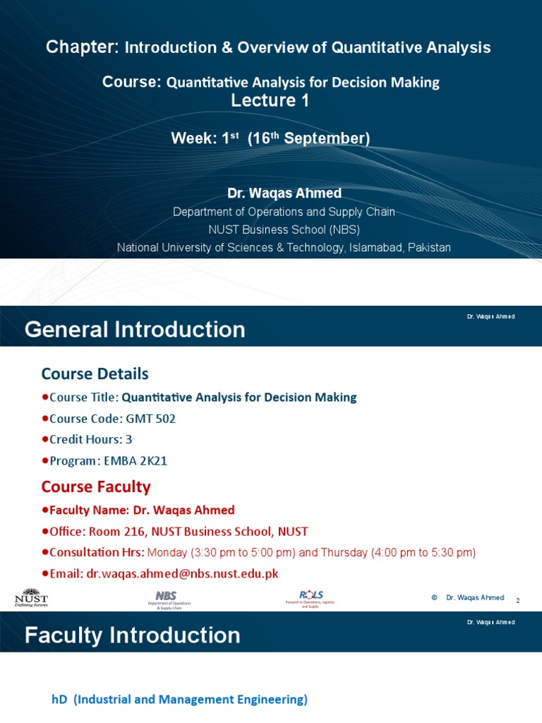 Introduction & Overview of Quantitative Analysis Course: Quantitative ...