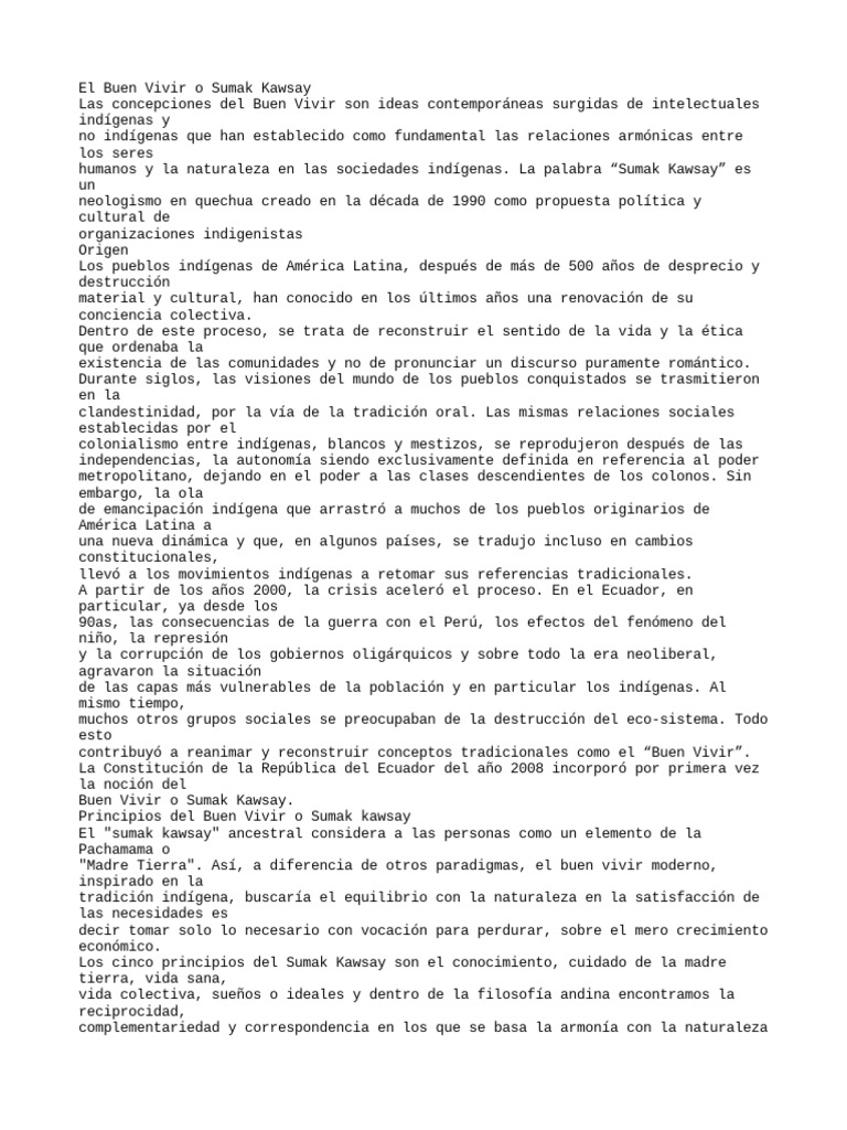 El Buen Vivir o Sumak Kawsay PDF