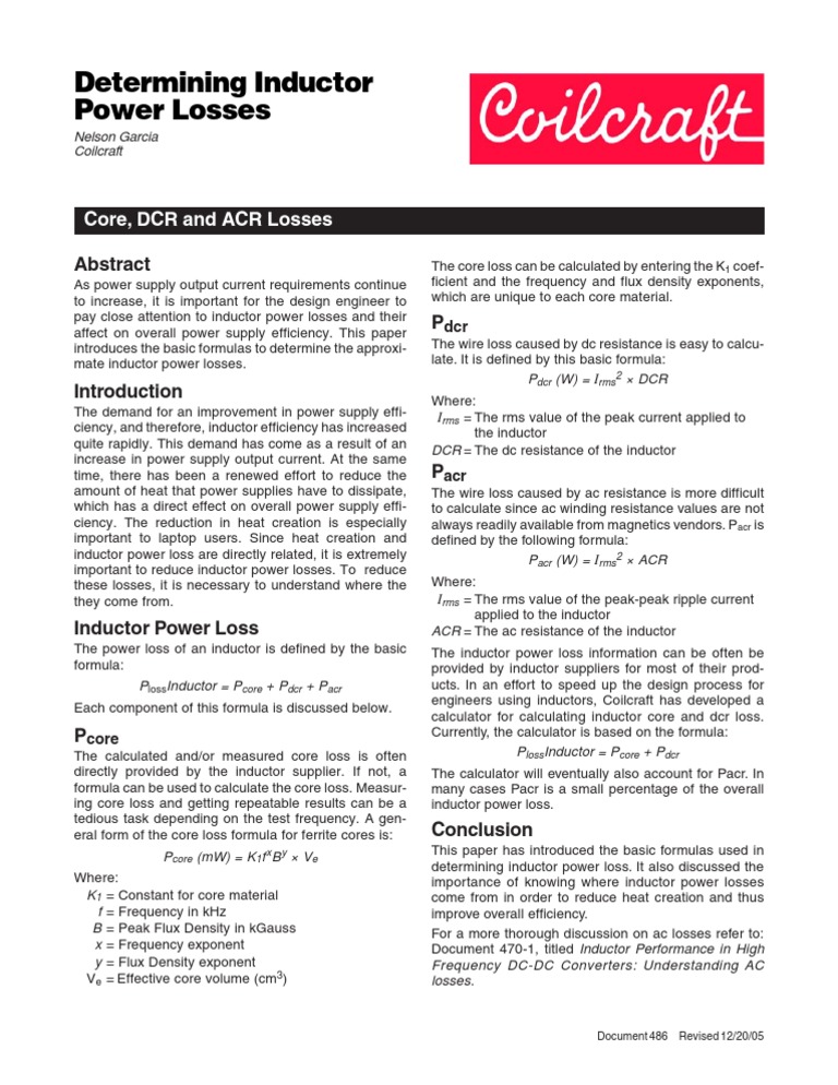 Inductor Losses Coilcraft PDF Inductor Alternating Current