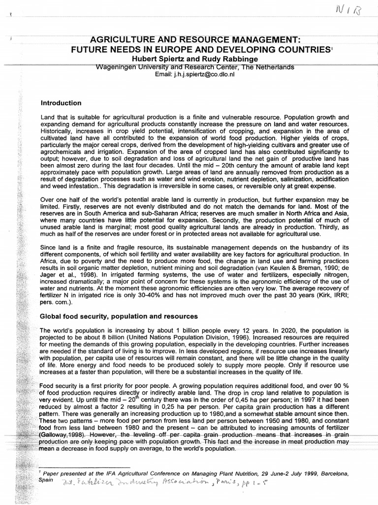 Agriculture and Resource Management Future Needs Wageningen