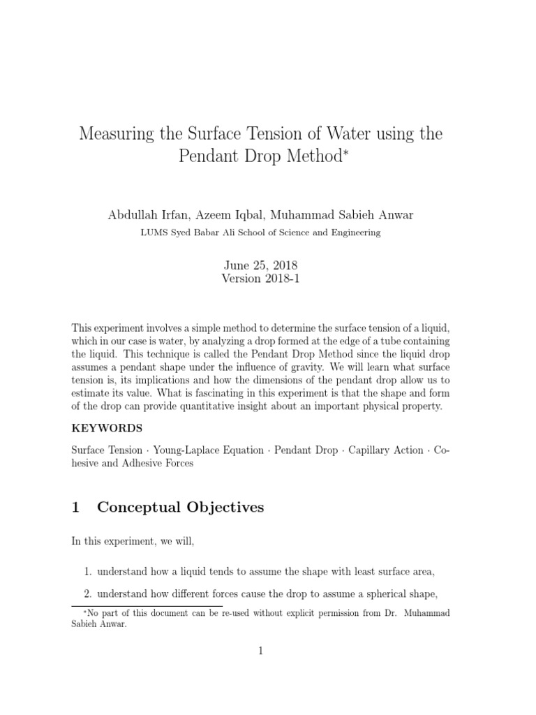 Surface Tension Manual V1.compressed | PDF | Surface Tension | Drop ...
