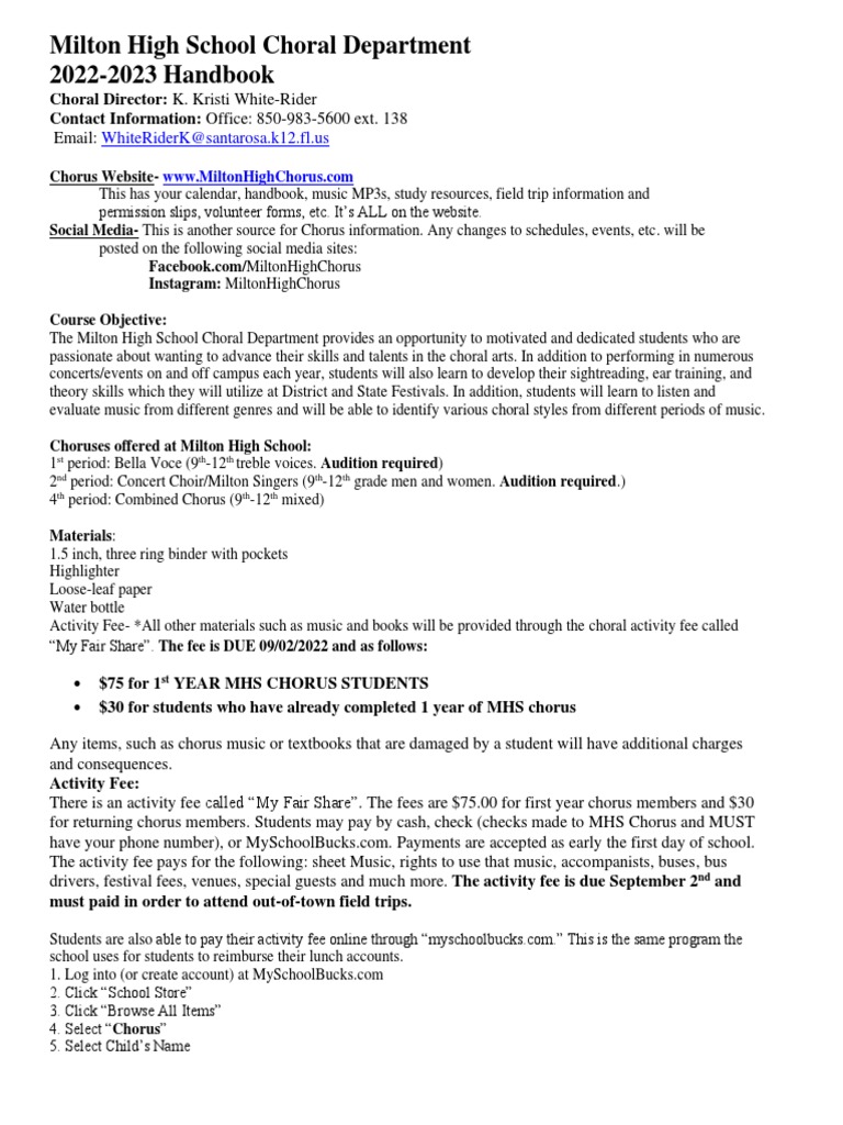 2022 2023 Chorus Handbook PDF Choir Audition