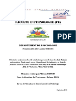 Faculte D'Ethnologie (Fe) : Departement de Psychologie