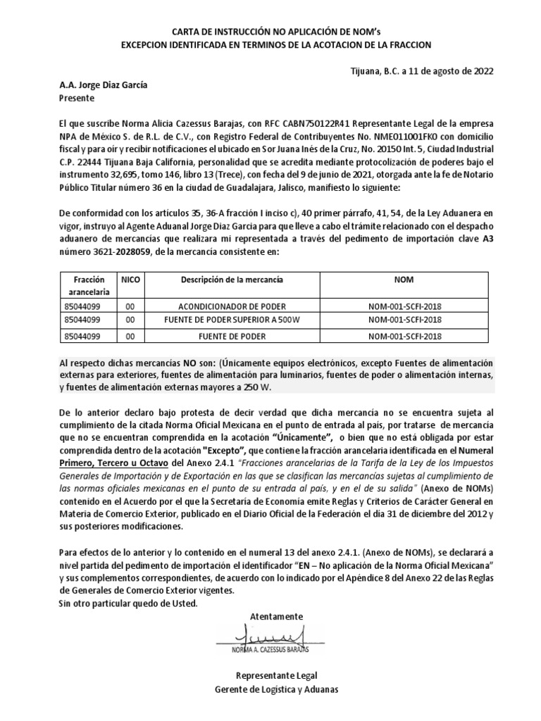 2 c ci excepci n nom por acotacion de la fraccion 2022 nom 001 scfi