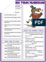 The Bremen Town Musicians Esl Printable Reading Comprehension Questions Worksheet For Kids CONVERTIR