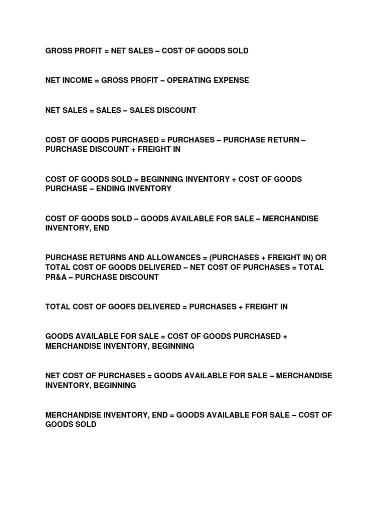 ACCOUNTING PURCHASES FORMULA intelligence overview
