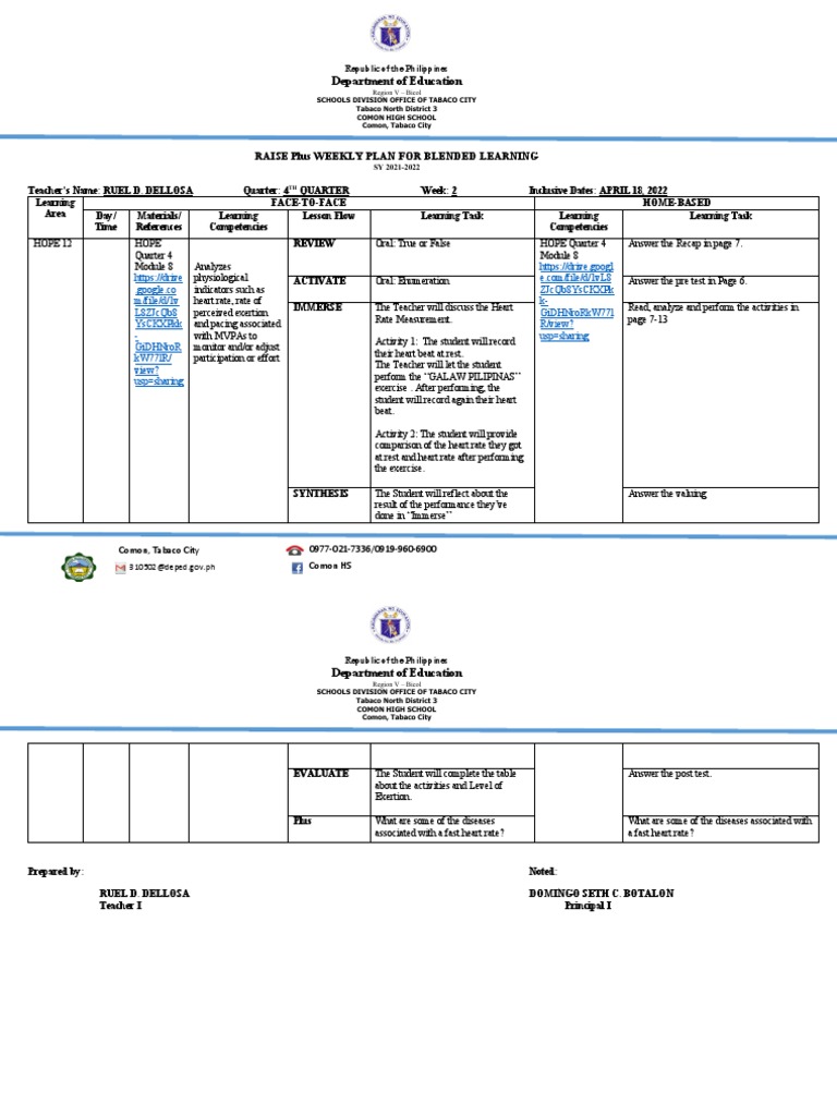 RAISE Plus Weekly Lesson Plan Template PDF Behavior Modification