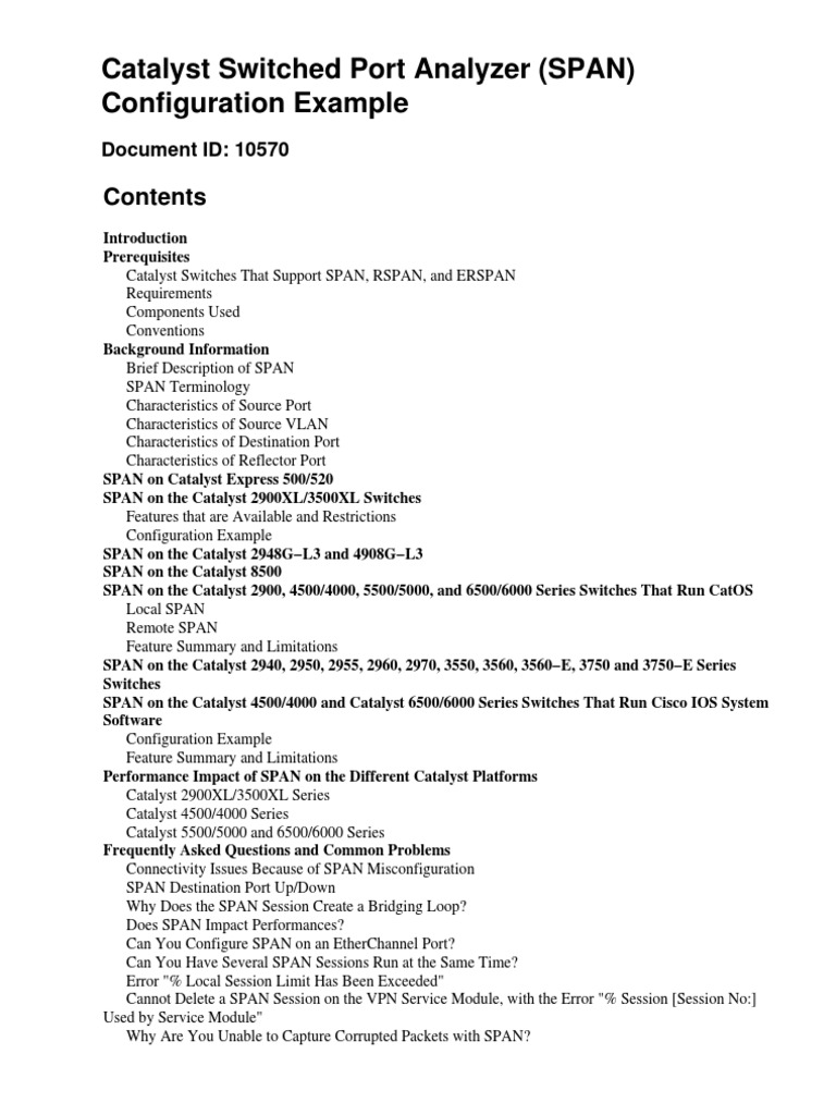 Cisco Catalyst 2960 Series Switches Config Port Analyzer | PDF ...