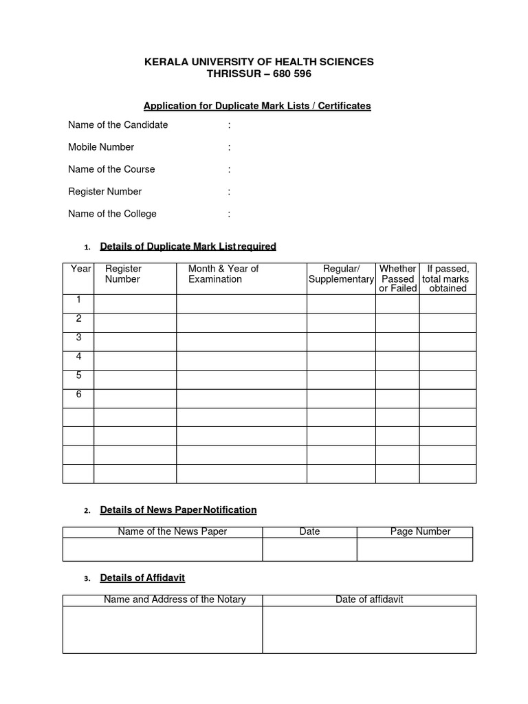 Kerala University of Health Sciences Thrissur - 680 596: Application ...
