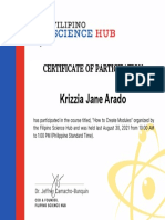 Krizzia Jane Arado - Certificate of Participation