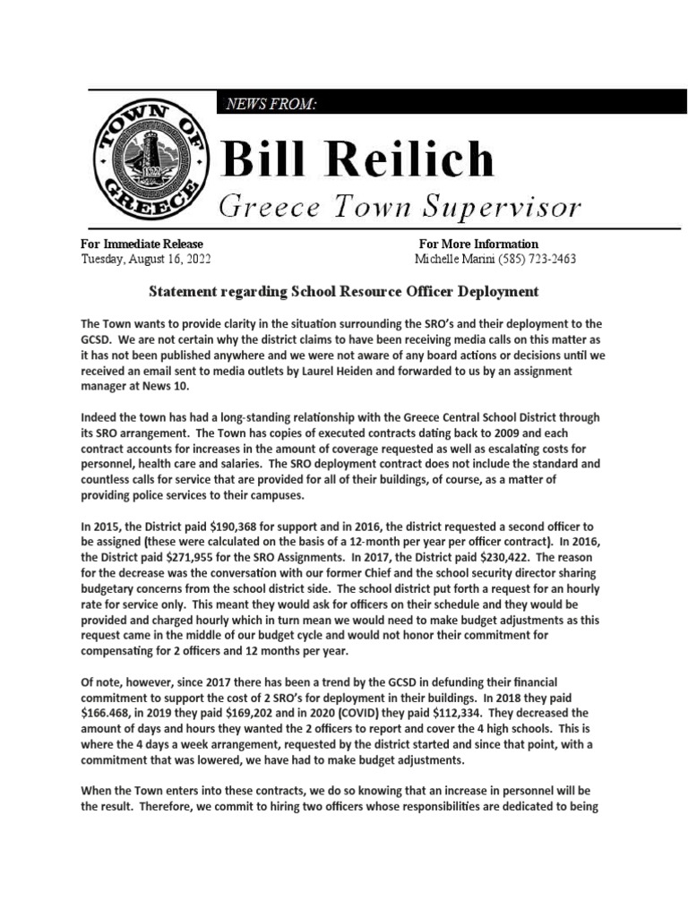 Statement Regarding School Resource Officer Deployment PDF Taxes