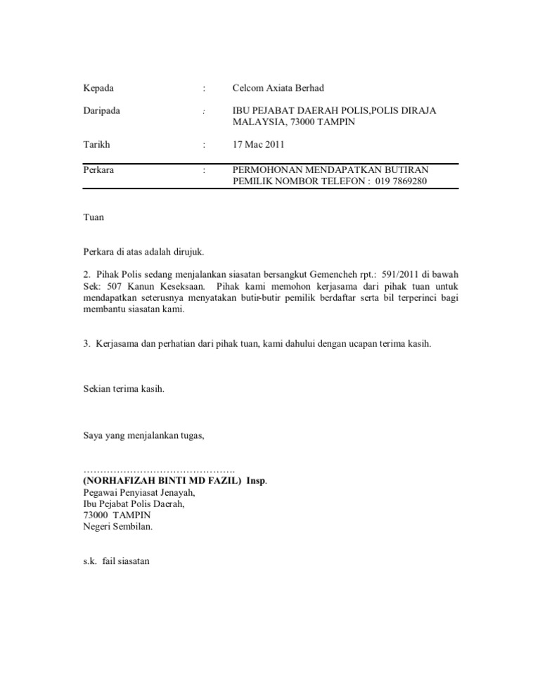 Contoh Surat Akaun Tidak Dapat Datang Ke Celcom