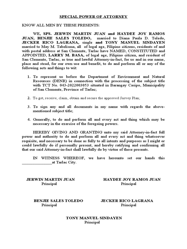 Special Power of Attorney Denr | PDF | Power Of Attorney | Justice