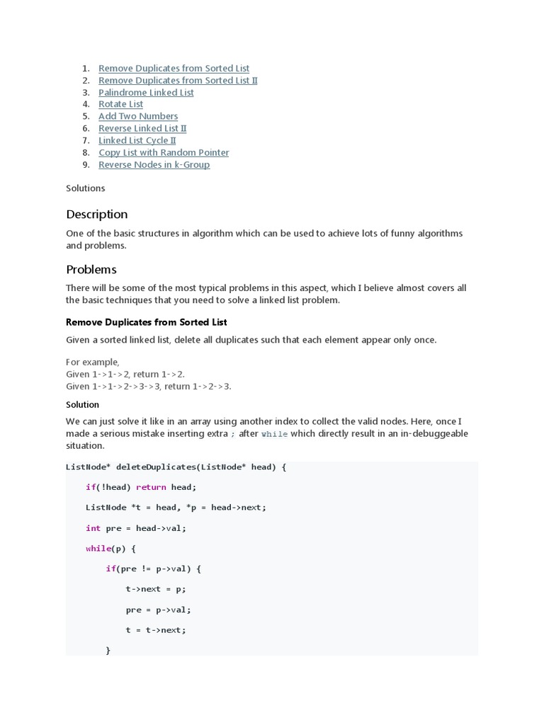 Description: Remove Duplicates From Sorted List | PDF | Algorithms ...