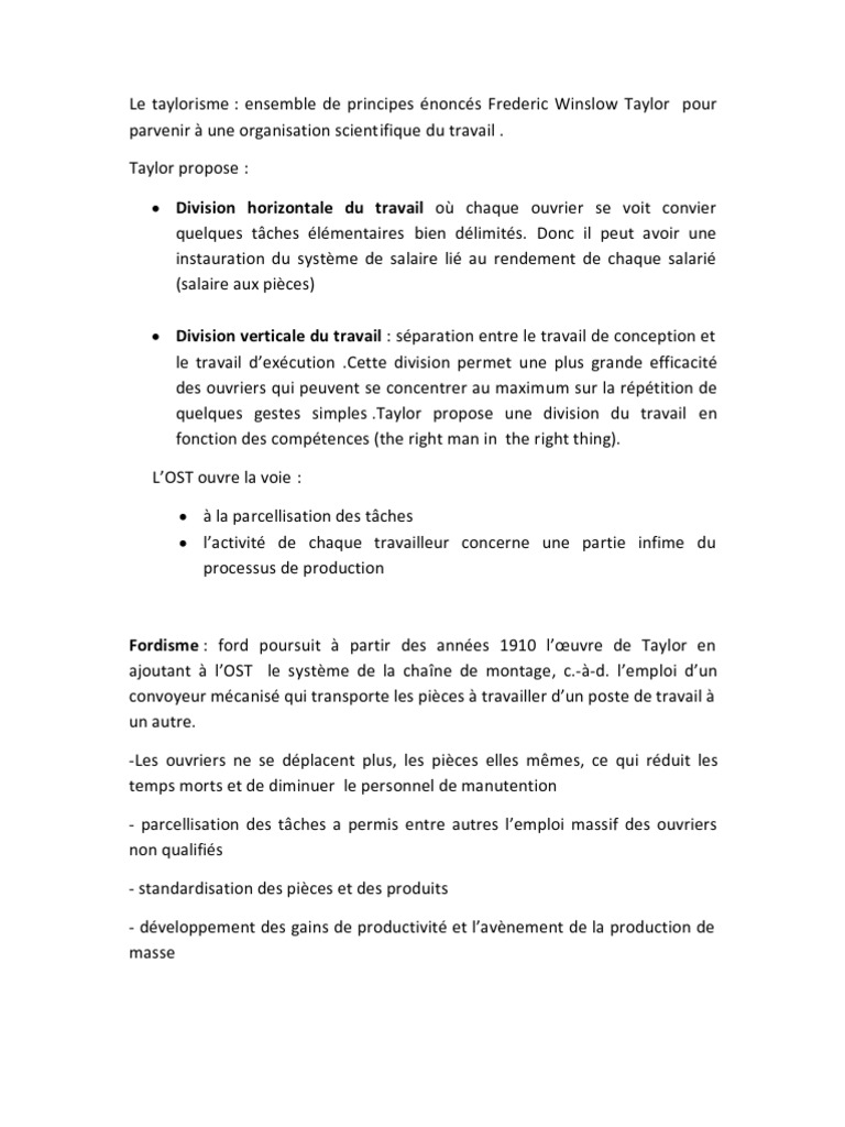 Division du travail et Taylorisme | PDF
