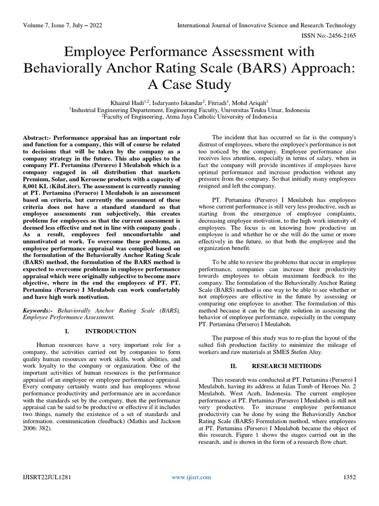 Employee Performance Assessment With Behaviorally Anchor Rating Scale ...