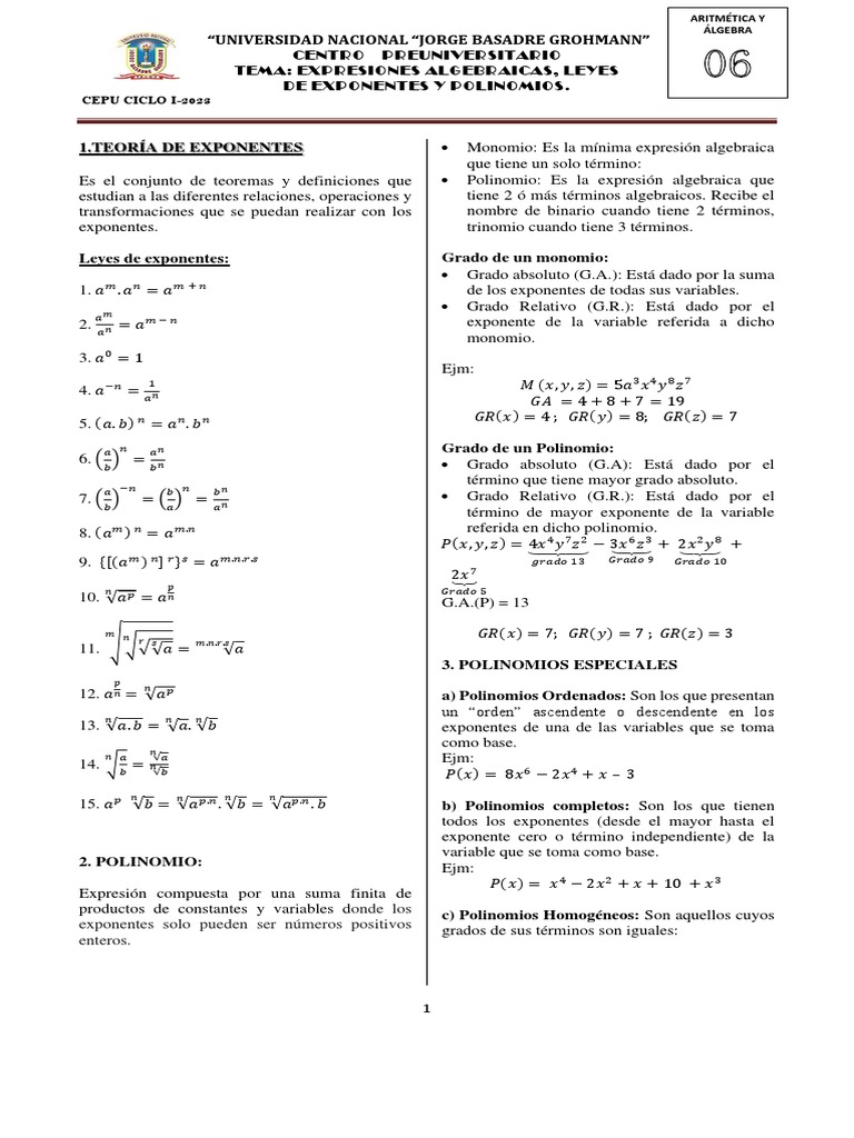 Expresiones Algebraicas y Polinomios | PDF | Matemáticas | Álgebra