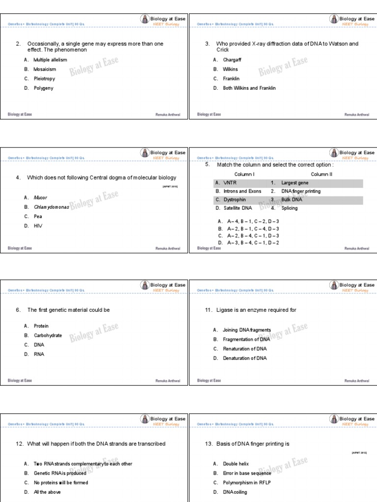 NEET Genetics MCQs for 2025 Exam | PDF | Dna | Genetics