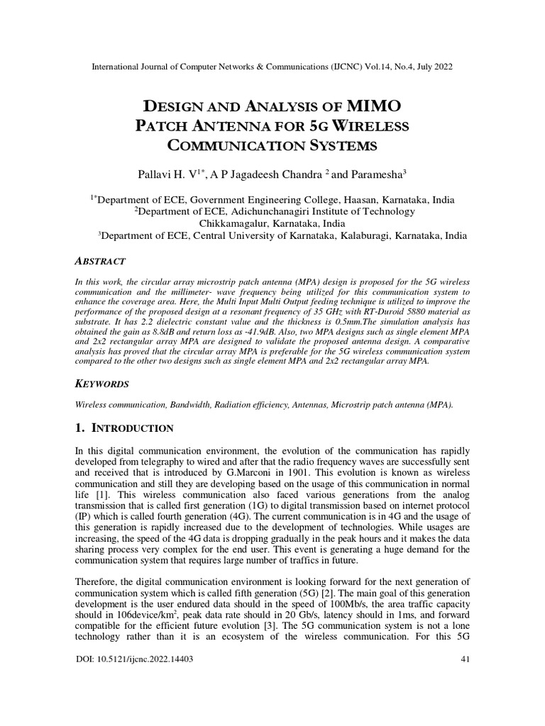 Design and Analysis of MIMO Patch Antenna For 5G Wireless Communication ...
