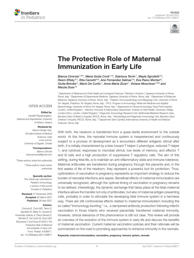 The Protective Role of Maternal Immunization in Early Life | PDF ...
