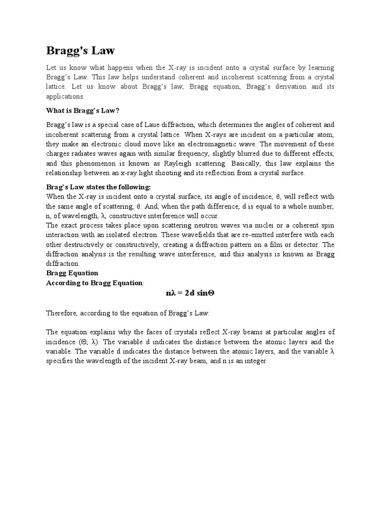 What Is Bragg S Law Pdf X Ray Crystallography Diffraction