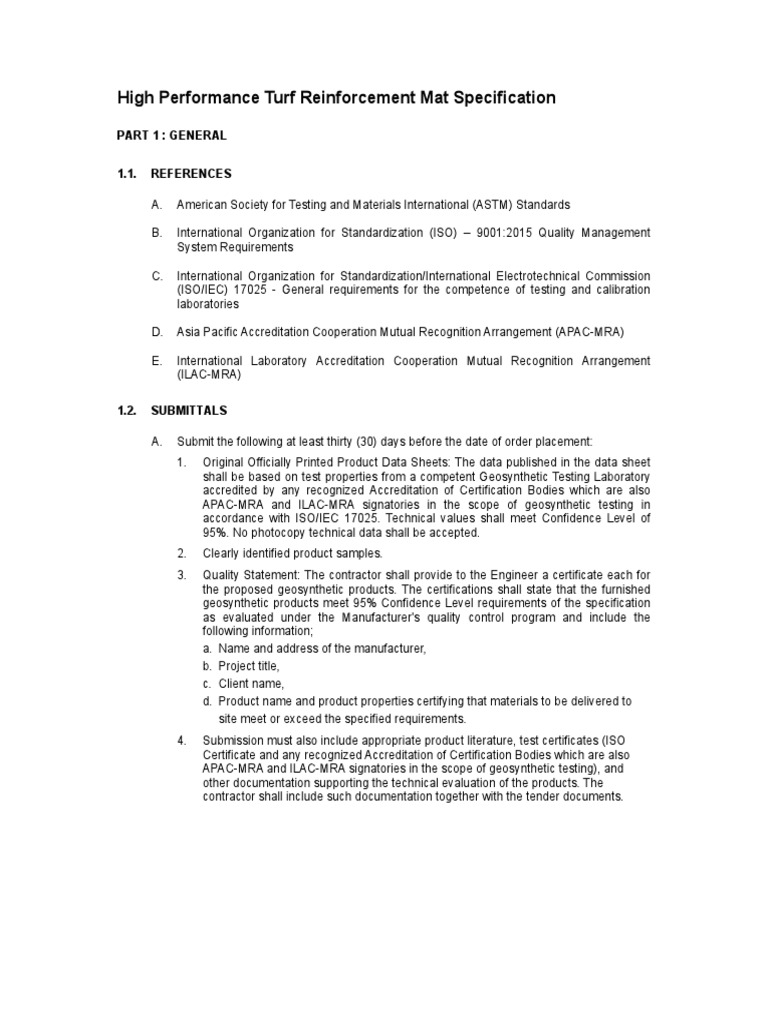 High Performance Turf Mat Specification | PDF | Specification ...