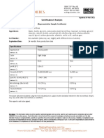 Certificate of Analysis: (Representative Sample Certificate) Product Name: Ingreidents