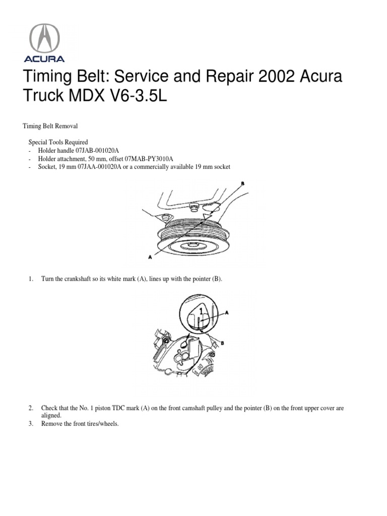 Timing Belt Service and Repair 2002 Acura Truck MDX V63.5L PDF Belt (Mechanical) Screw