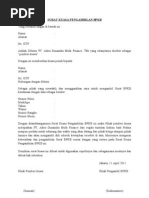 Surat Kuasa Pengambilan Bpkb