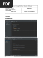 4/8/2022 BSCPE12S1 ENGR. Roman Richard: Hands On Activity 4.1 Class Objects, Methods